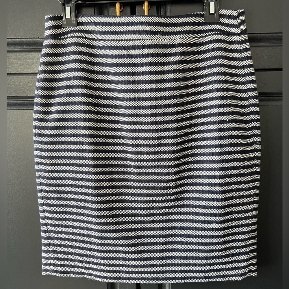 J. Crew Navy and White Striped Pencil Skirt